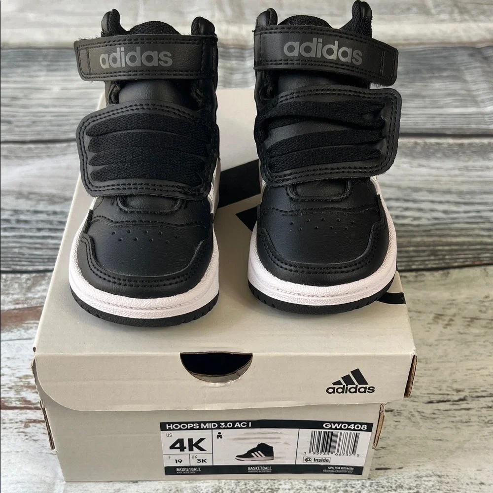 Adidas Hoops Mid 3.0 AC I Toddler Sneakers - Black/White - Size 4K
